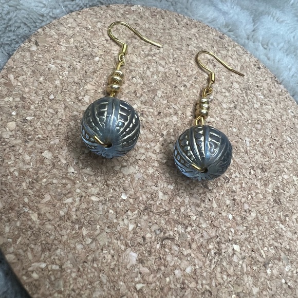 Blue Beaded Dangle Earrings - Picture 3 of 3